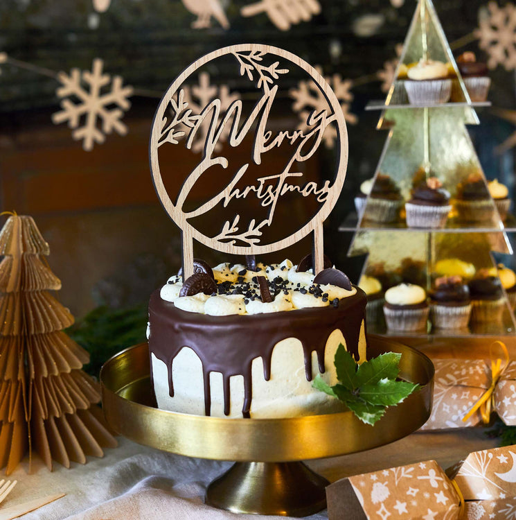 Festive Folklore Merry Christmas Wooden Cake Topper
