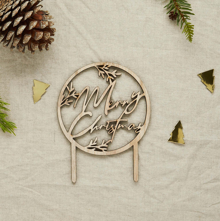 Festive Folklore Merry Christmas Wooden Cake Topper