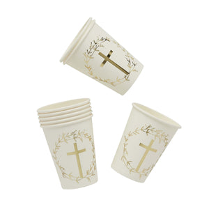 Christening & Communion Gold Cross 250ml Paper Cups