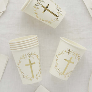 Christening & Communion Gold Cross 250ml Paper Cups