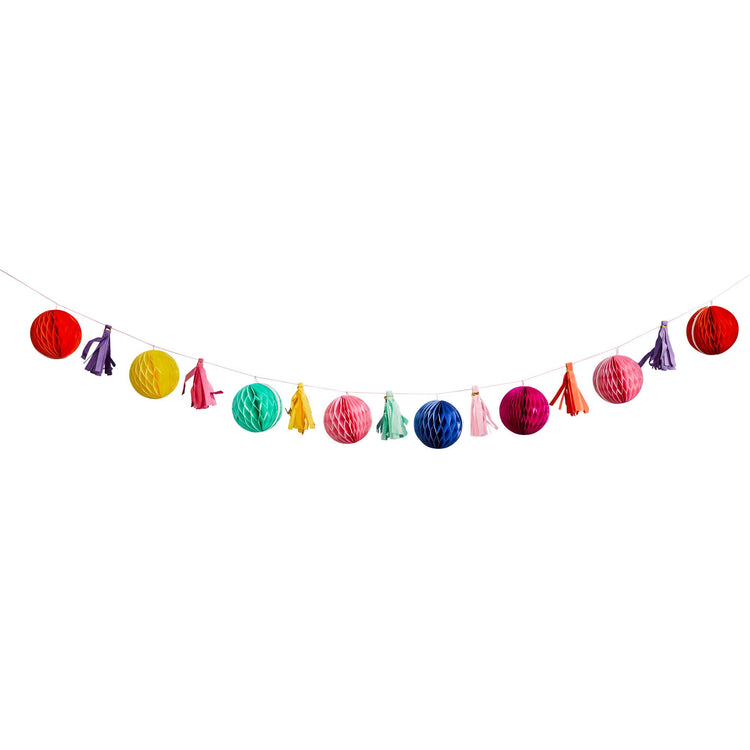 Happy Diwali Colourful Honeycomb & Tassel Garland 2m