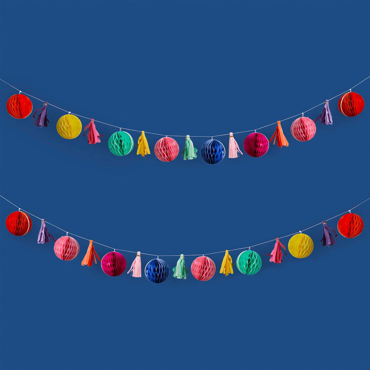 Happy Diwali Colourful Honeycomb & Tassel Garland 2m