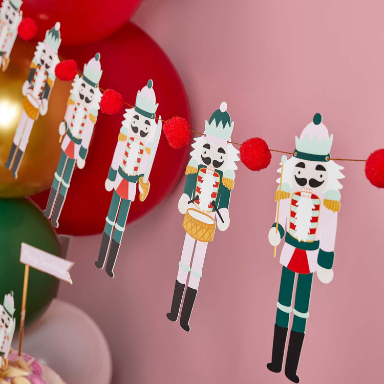 Holly Jolly Christmas Nutcracker Pom Pom Card Garland 2m