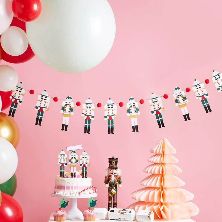 Holly Jolly Christmas Nutcracker Pom Pom Card Garland 2m