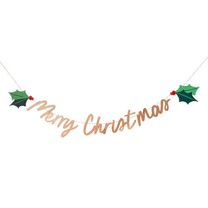 Holly Jolly Christmas Gold 'Merry Christmas' Holly Card Banner 2m