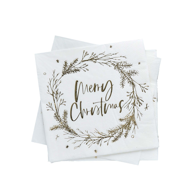Holly Jolly Christmas Wreath Merry Christmas Lunch Napkins