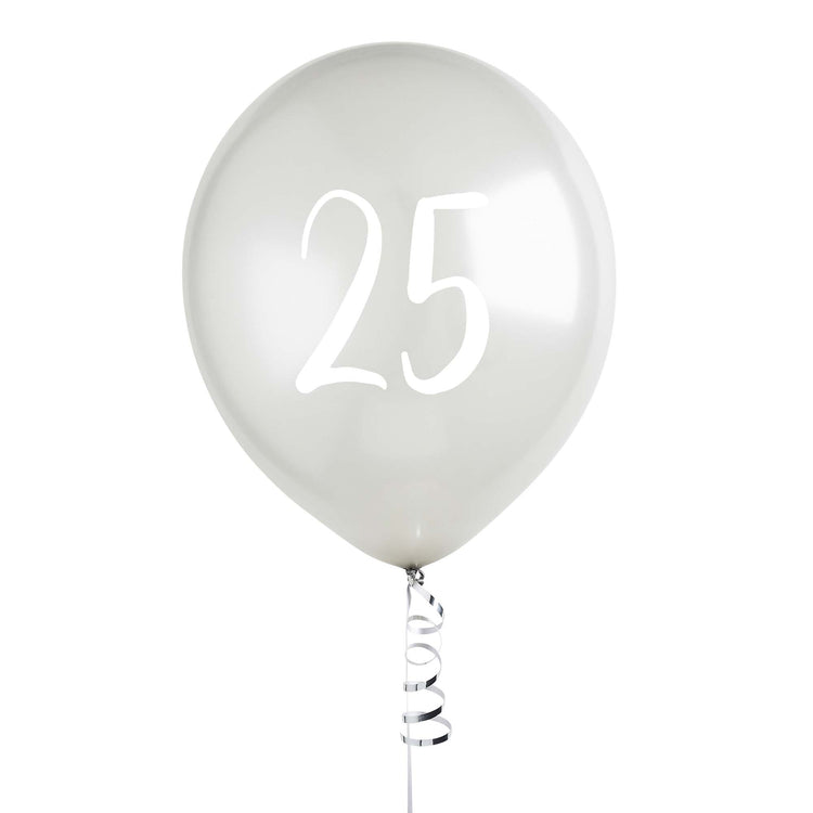 Metallic Mix Up Silver Number 25 Latex 30cm Balloons