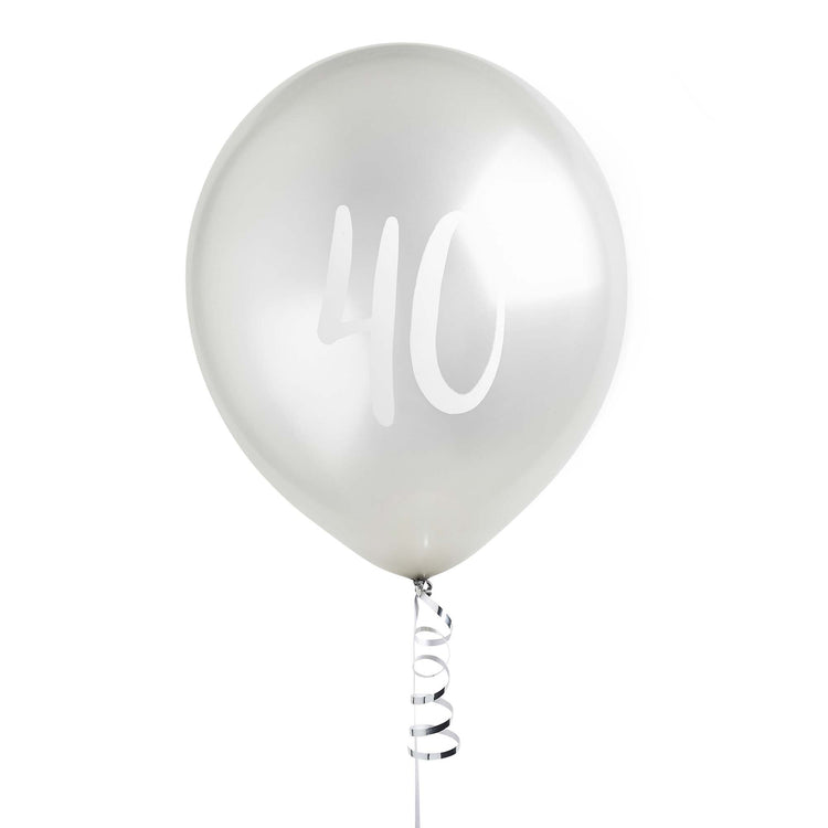 Metallic Mix Up Silver Number 40 Latex 30cm Balloons