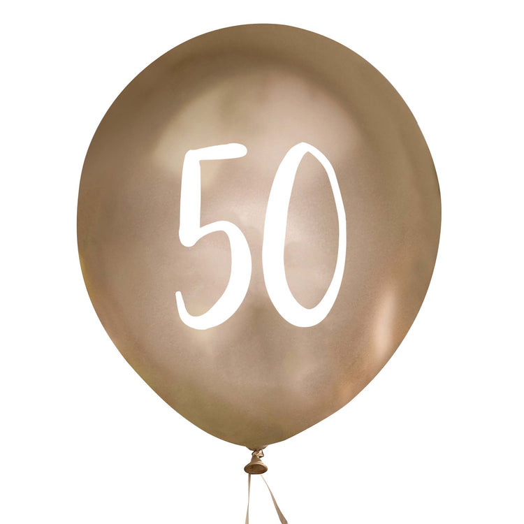 Metallic Mix Up Gold Number 50 Latex 30cm Balloons
