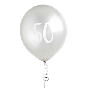Metallic Mix Up Silver Number 50 Latex 30cm Balloons