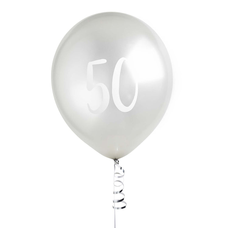 Metallic Mix Up Silver Number 50 Latex 30cm Balloons