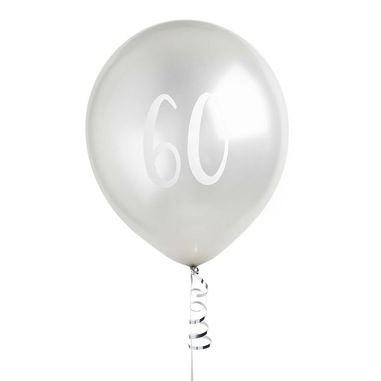 Metallic Mix Up Silver Number 60 Latex 30cm Balloons