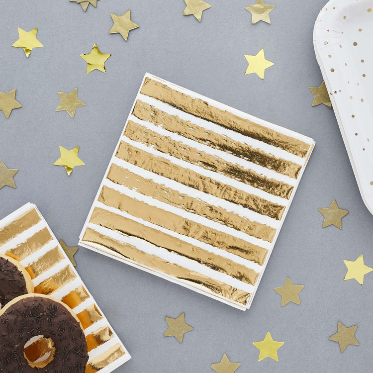 Metallic Mix Up Gold Striped Lunch Napkins