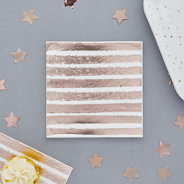 Metallic Mix Up Rose Gold Striped Lunch Napkins