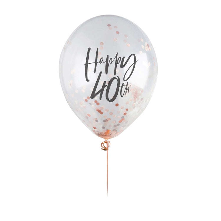 Metallic Mix Up Rose Gold Happy 40th Confetti 30cm Latex Balloons