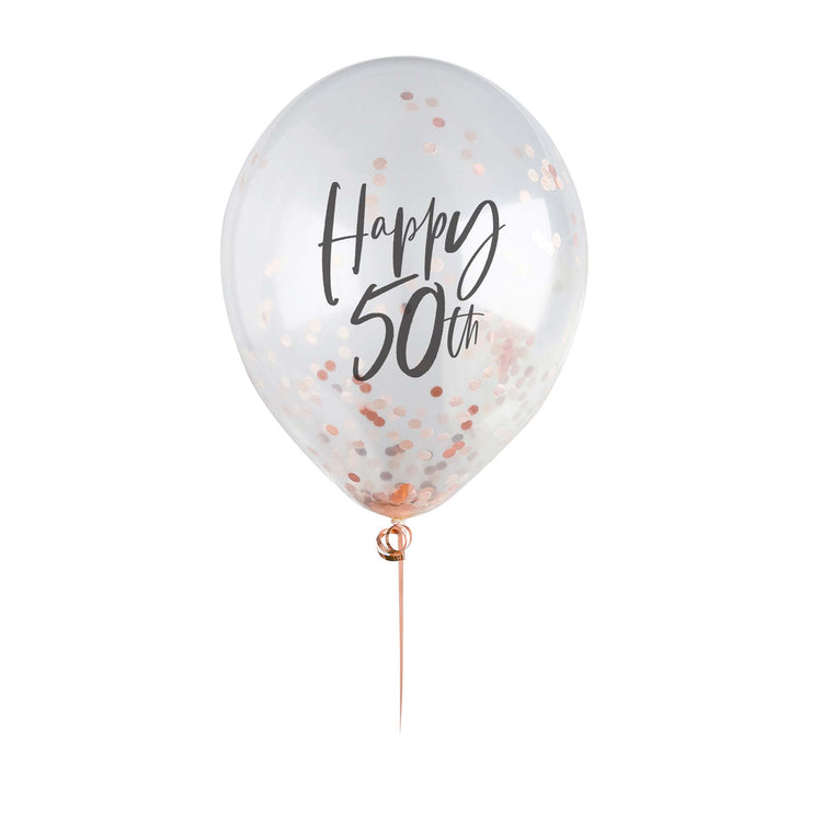Metallic Mix Up Rose Gold Happy 50th Confetti 30cm Latex Balloons