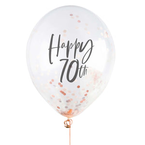 Metallic Mix Up Rose Gold Happy 70th Confetti 30cm Latex Balloons