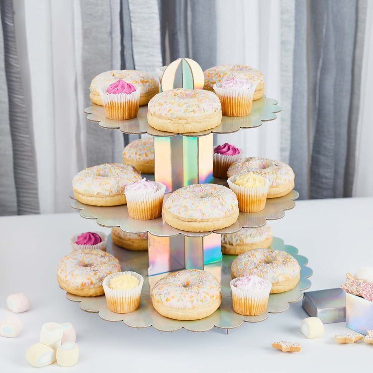 Metallic Mix Up Iridescent 3 Tier Scallop Cake Stand