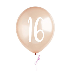 Metallic Mix Up Rose Gold Number 16 Latex 30cm Balloons