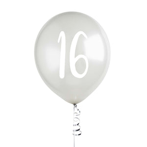Metallic Mix Up  Silver Number 16 Latex 30cm Balloons