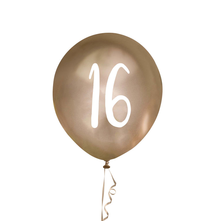 Metallic Mix Up  Gold Number 16 Latex 30cm Balloons