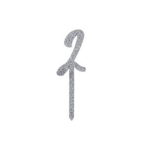 Metallic Mix Up Silver Number 2 Glitter Acrylic Cake Topper