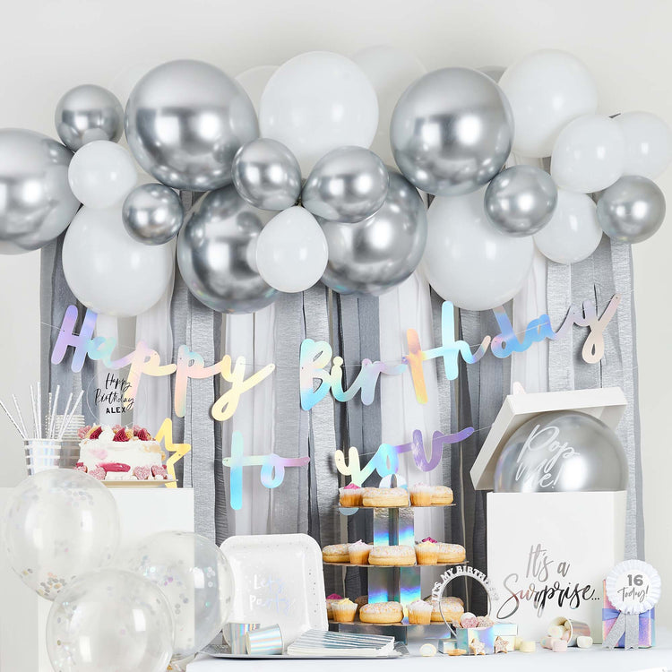 Metallic Mix Up Silver Metallic Balloon & Streamer Backdrop Kit