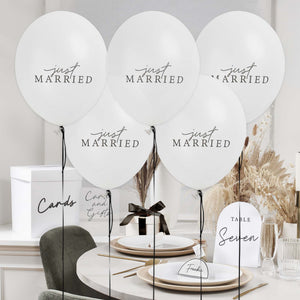 Monochrome Wedding Just Married 30cm Latex Balloons