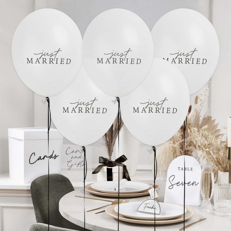Monochrome Wedding Just Married 30cm Latex Balloons