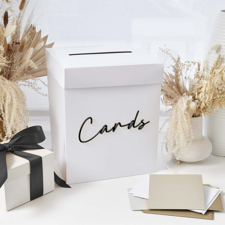 Monochrome Wedding Card Box with Black Cards Acrylic 3D Letters