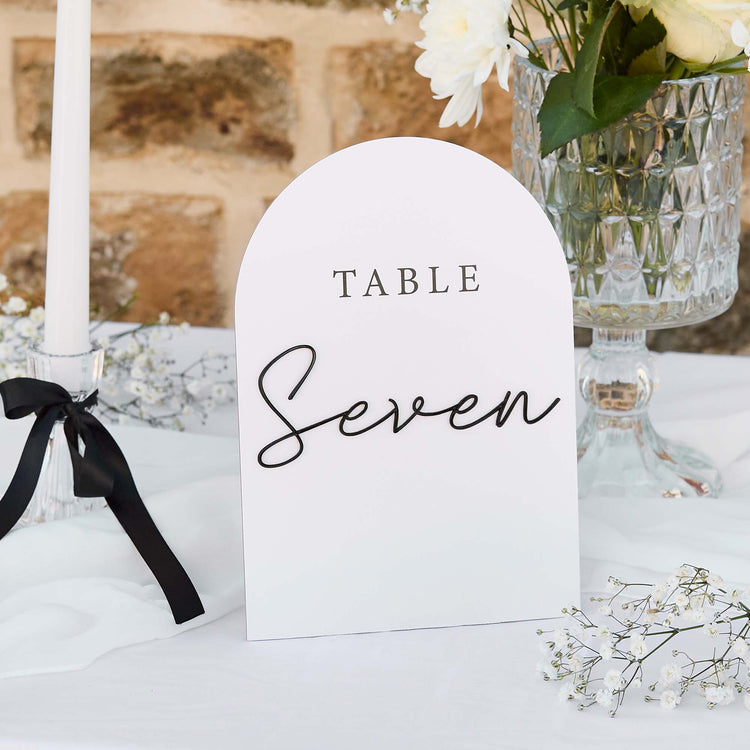 Monochrome Wedding Arch Card Table Numbers With Acrylic 3D Letters