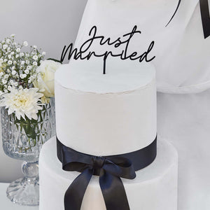 Monochrome Wedding Black Just Married Acrylic Cake Topper
