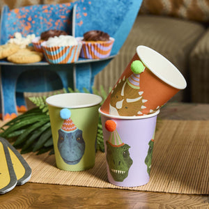 Party Dinosaurs Pom Pom 250ml Paper Cups