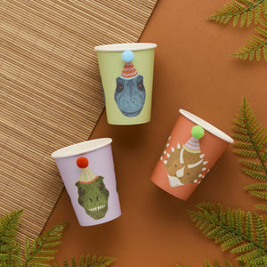 Party Dinosaurs Pom Pom 250ml Paper Cups