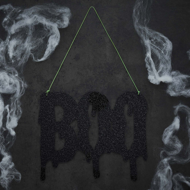 Squad Ghouls Halloween Boo Black Glitter Acrylic Sign -25 x 20.5cm