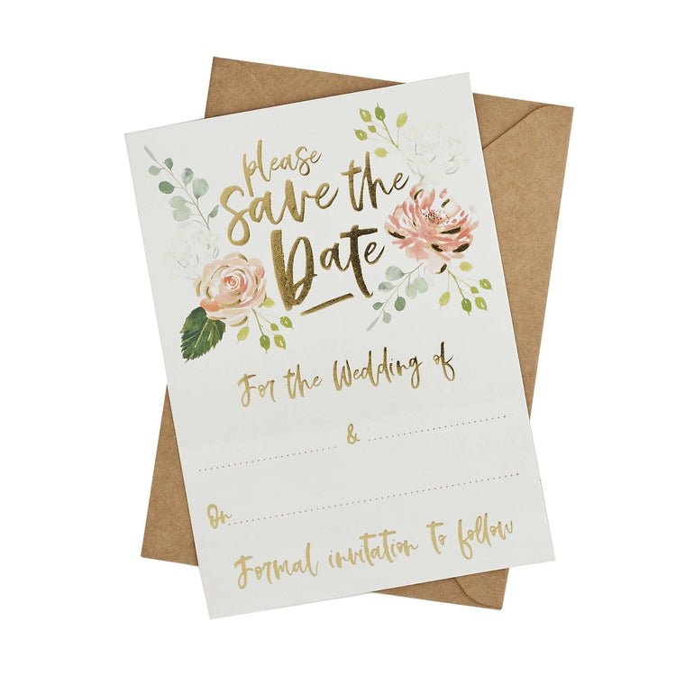 Rustic Romance Floral Save the Date & Envelopes