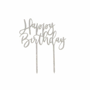 Metallic Mix Up Silver Glitter Happy Birthday Glitter Acrylic Cake Topper