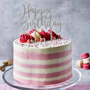 Metallic Mix Up Silver Glitter Happy Birthday Glitter Acrylic Cake Topper