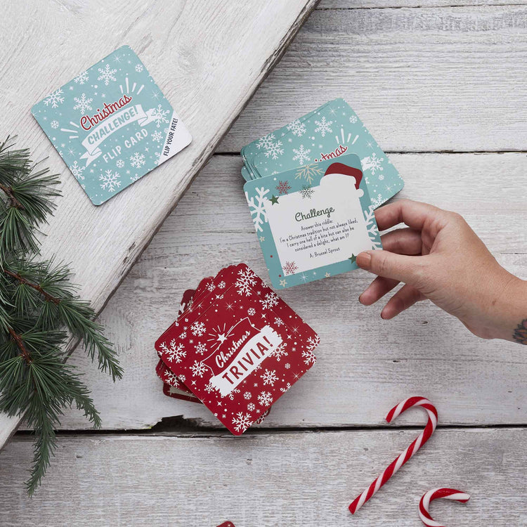 Festive Fun Flip your Fate Christmas Trivia or Challenge Card Game