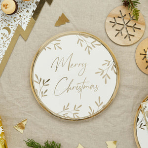 Festive Folklore Additions Gold Merry Christmas 23cm Paper Plates NPC