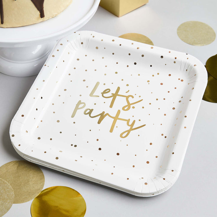 Metallic Mix Up Gold Lets Party 23cm Paper Plates NPC