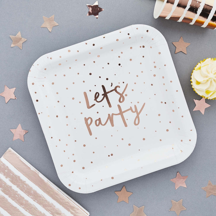 Metallic Mix Up Rose Gold Lets Party 23cm Paper Plates NPC