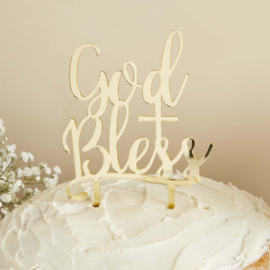 Holy Communion Gold Acrylic God Bless Cake Topper
