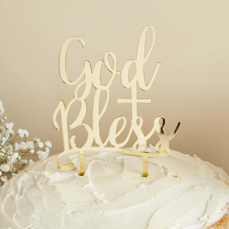 Holy Communion Gold Acrylic God Bless Cake Topper