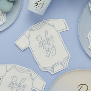 Baby Shower Blue Baby Boy Babygrow Shaped Napkins