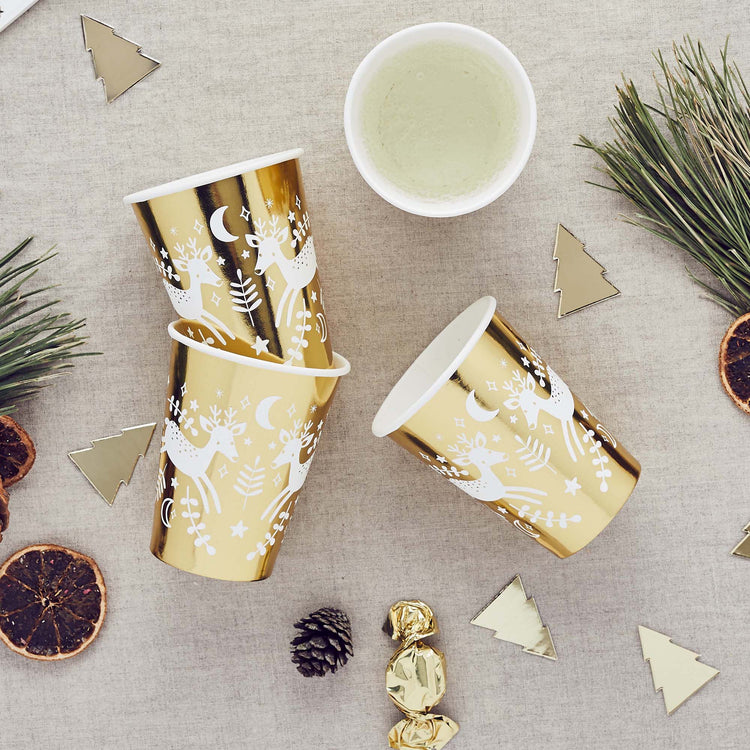 Festive Folklore Reindeer 250ml Paper Cups