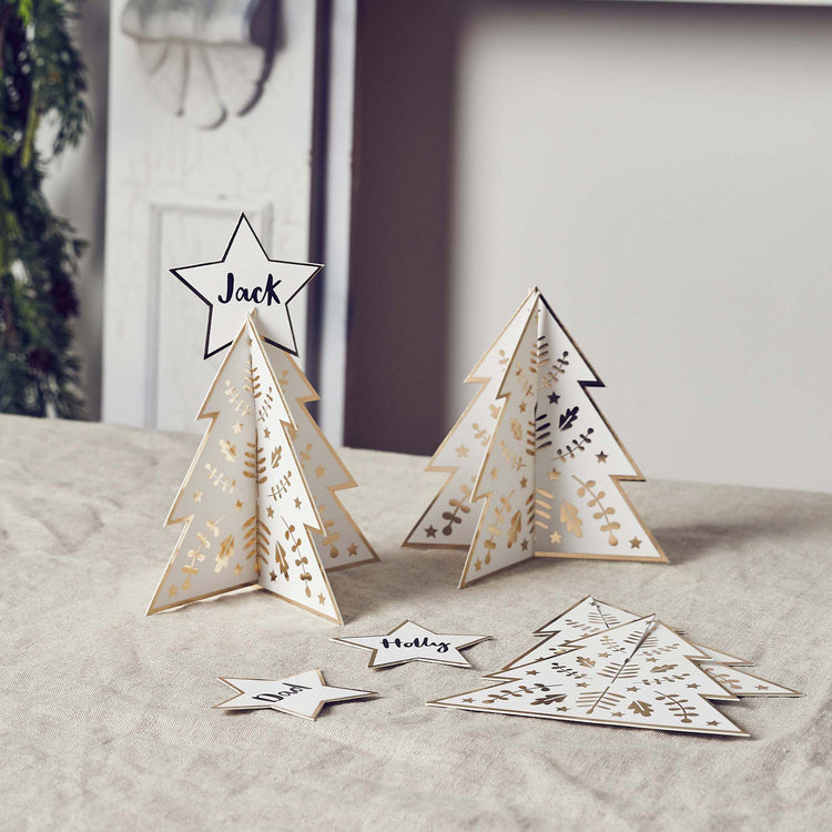 Festive Folklore Gold Christmas Tree Table Place Cards
