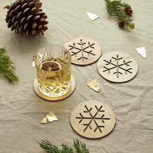 Festive Folklore Snowflake Wooden Coasters