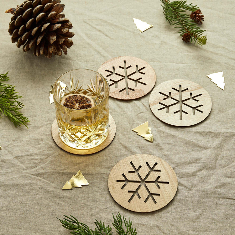 Festive Folklore Snowflake Wooden Coasters