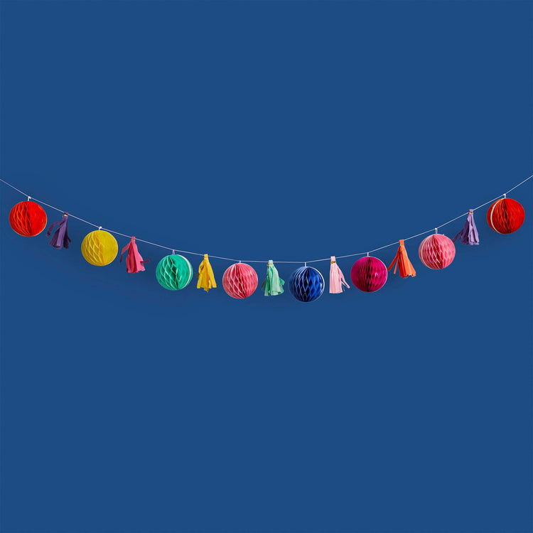 Happy Diwali Colourful Honeycomb & Tassel Garland 2m
